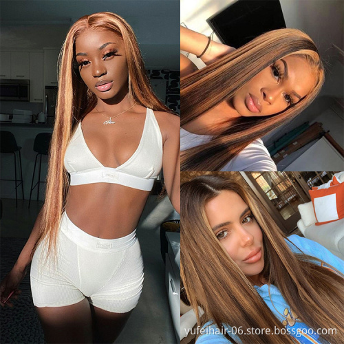100% Virgin Brazilian Highlight Human Hair Lace Wig 10A Grade Bone Straight Ombre Piano Color Human Hair Hd Lace Front Wigs